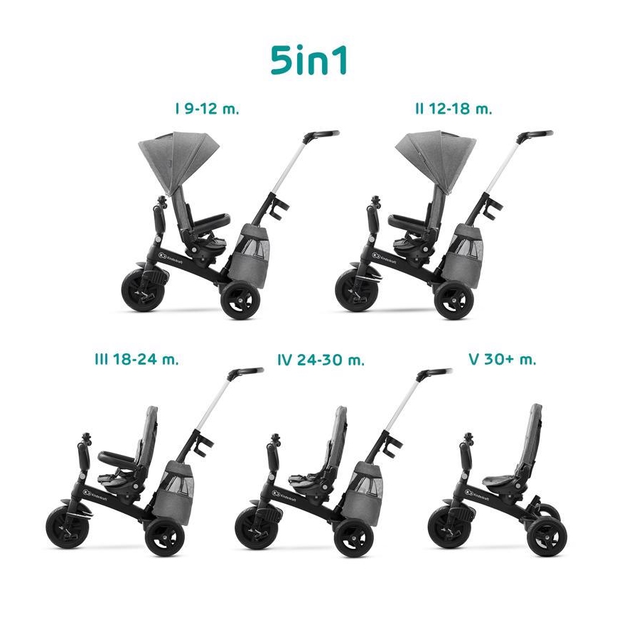 KINDERKRAFT - Triciclo infantil 5v1 EASYTWIST gris/negro