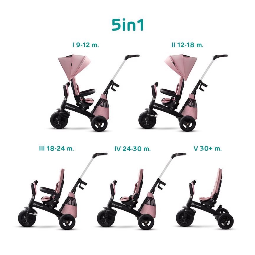 KINDERKRAFT - Triciclo infantil 5v1 EASYTWIST rosa/negro
