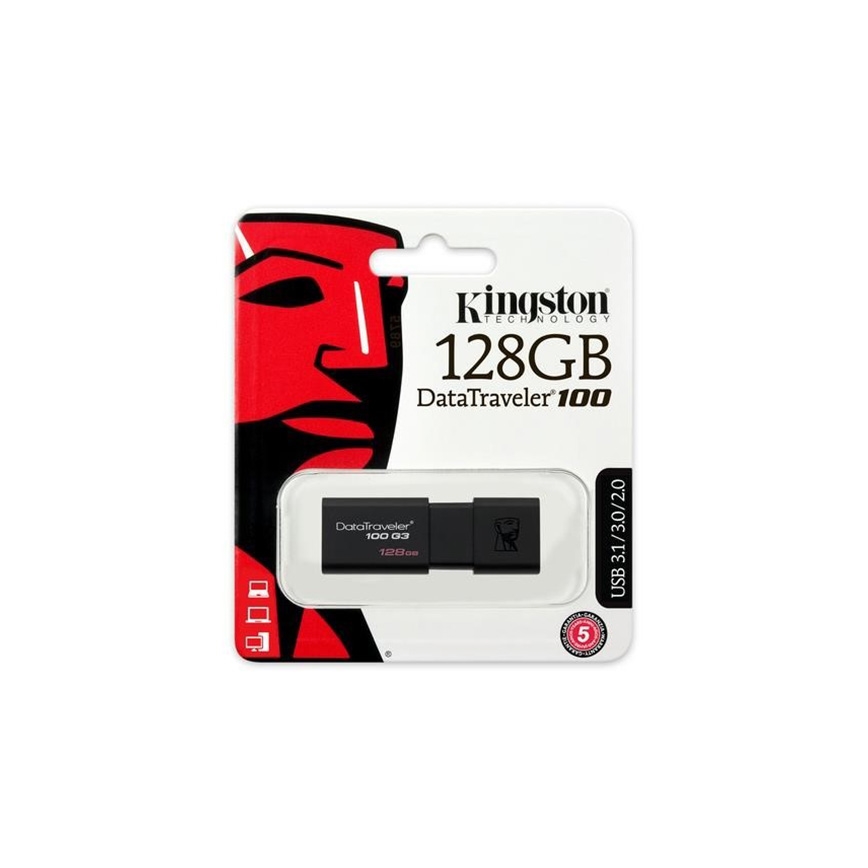Kingston - Unidad Flash DATATRAVELER 100 G3 USB 3.0 128GB negro