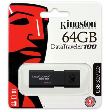 Kingston - Unidad Flash DATATRAVELER 100 G3 USB 3.0 64GB negro