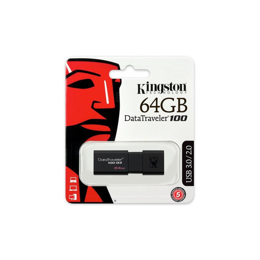 Kingston - Unidad Flash DATATRAVELER 100 G3 USB 3.0 64GB negro