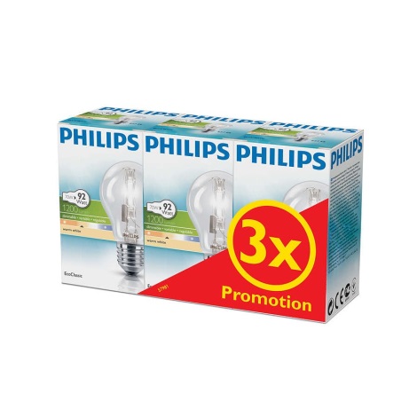 KIT 3x Bombilla halógena regulable Philips E27/70W/230V