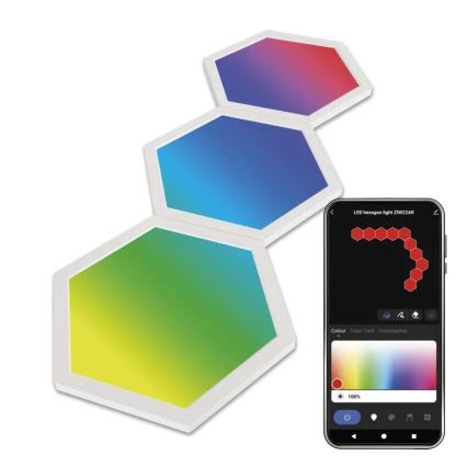 Kit de extensión 3x Panel LED regulable RGBIC/1,8W/230V Wi-Fi Tuya