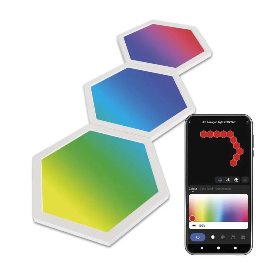 Kit de extensión 3x Panel LED regulable RGBIC/1,8W/230V Wi-Fi Tuya