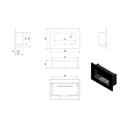 Kratki - Chimenea BIO empotrada DELTA 40x60 cm 2kW negro