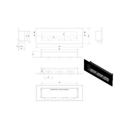 Kratki - Chimenea BIO empotrada 40x120 cm 3x1,1kW negro