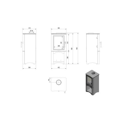 Kratki - Chimenea de acero 7kW 150mm