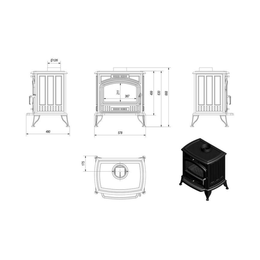 Kratki - Chimenea de hierro fundido 8kW 150mm