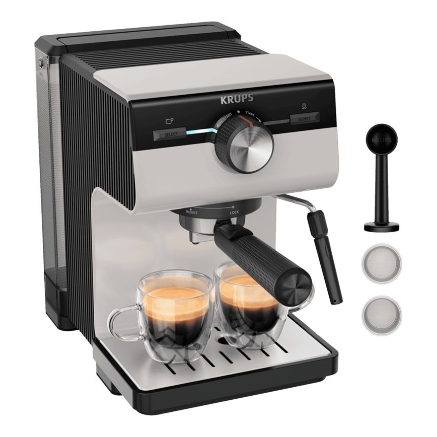 Krups - Máquina de café de palanca para dos tazas AUTHENTIC 1450W/230V gris