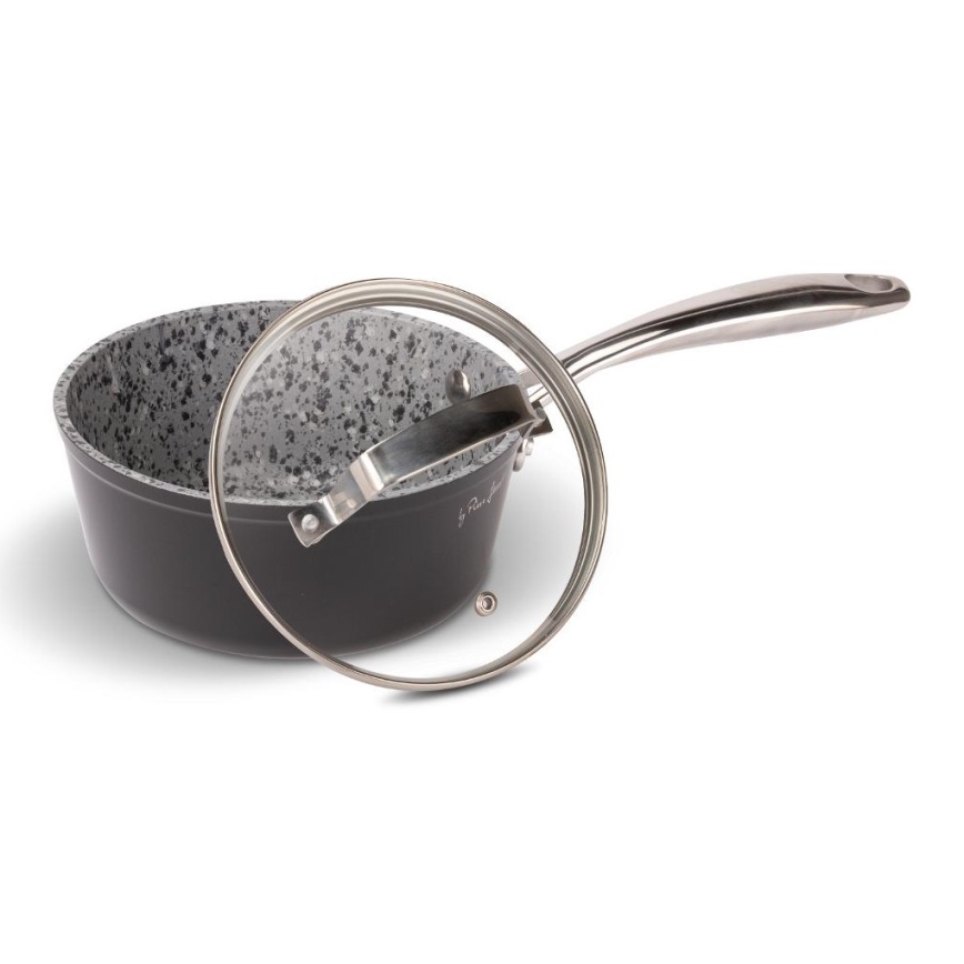 Lamart - Granito pequeño pot con tapa 16 cm negro/gris/acero inoxidable