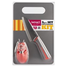 Lamart - Juego de cocina 3 piezas - cuchillo, afilador y tabla de cortar
