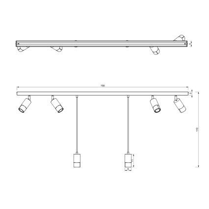 Lámpara araña LINK 6xGU10/8W/230V 150 cm negro/latón