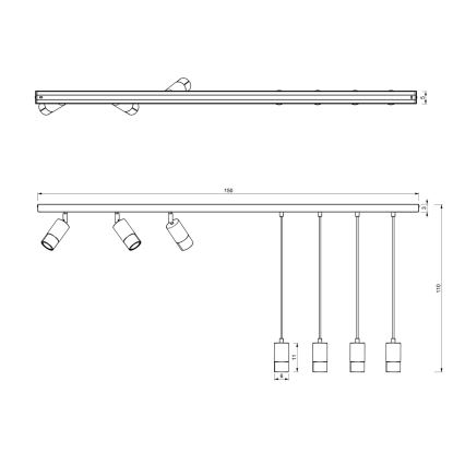 Lámpara araña LINK 7xGU10/8W/230V 150 cm negro/latón