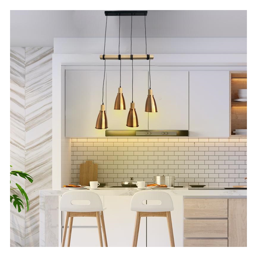 Lámpara colgante 4xE27/60W/230V cobre