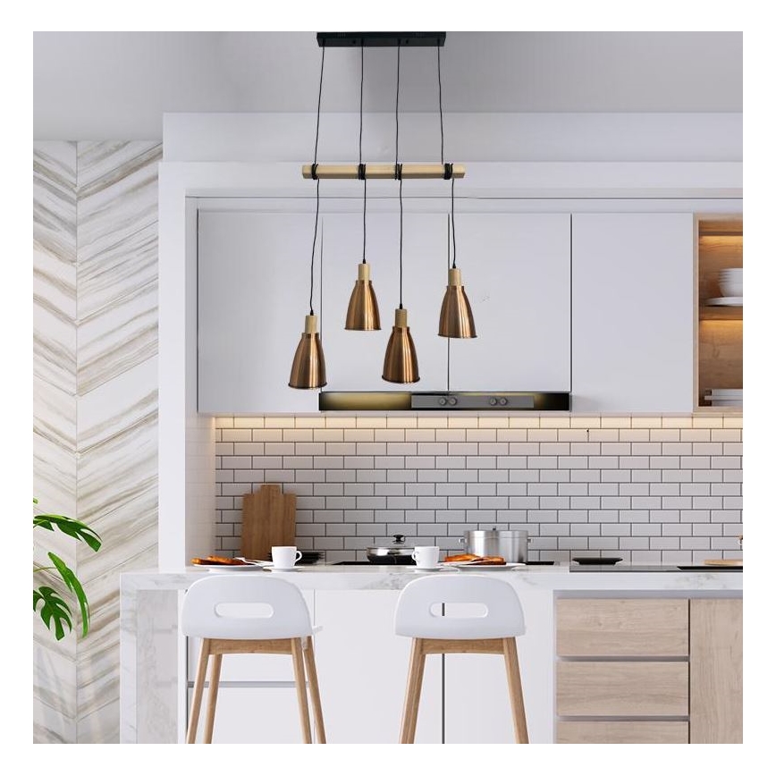 Lámpara colgante 4xE27/60W/230V cobre