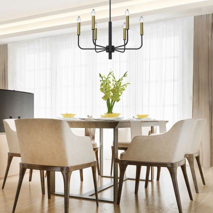 Lámpara colgante AKASYA 8xE14/15W/230V negro/dorado