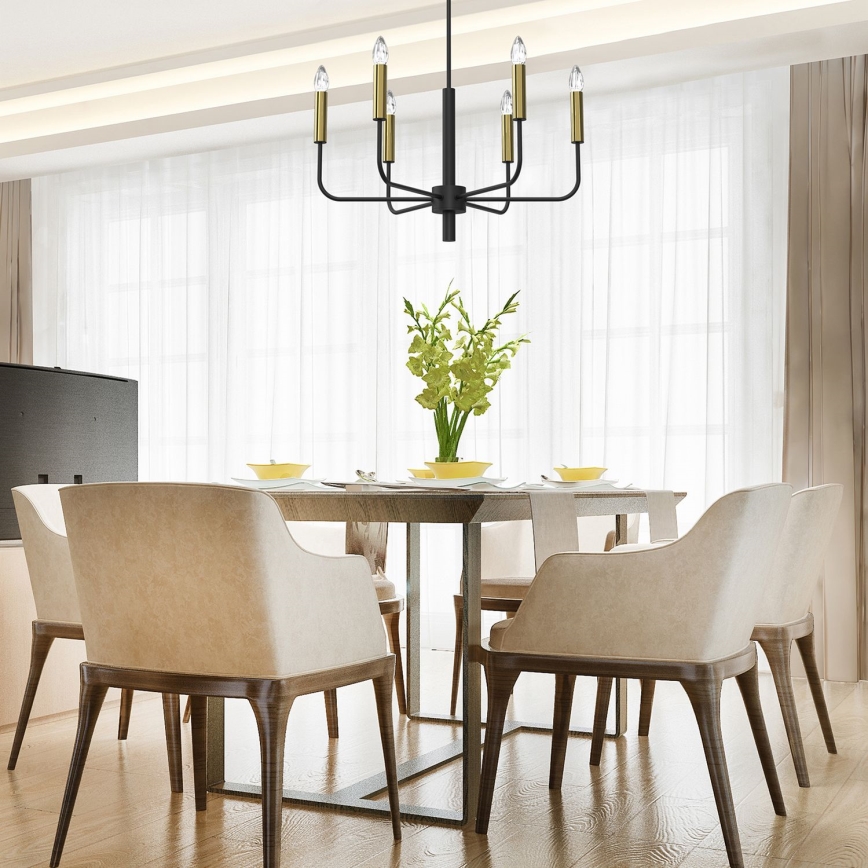 Lámpara colgante AKASYA 8xE14/15W/230V negro/dorado