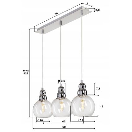 Lámpara colgante AKSO 3xE14/40W/230V plata