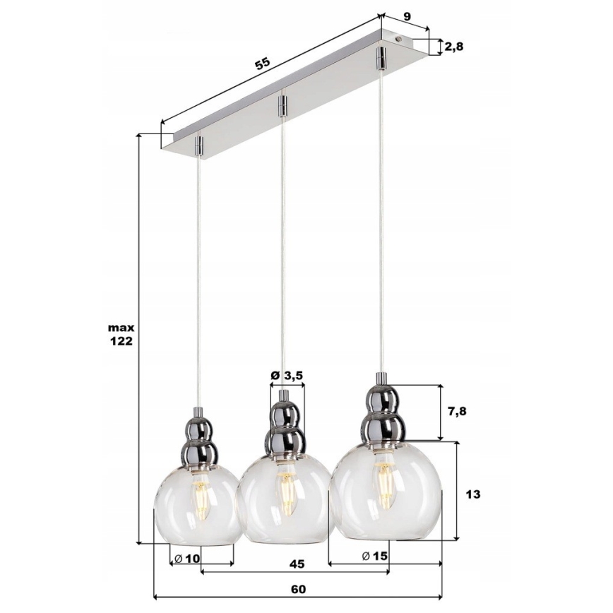 Lámpara colgante AKSO 3xE14/40W/230V plata