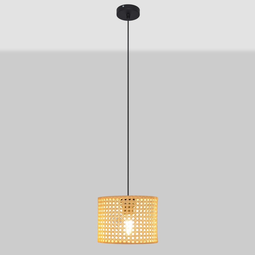 Lámpara colgante ALBA 1xE27/15W/230V diá. 20 cm ratán/negro