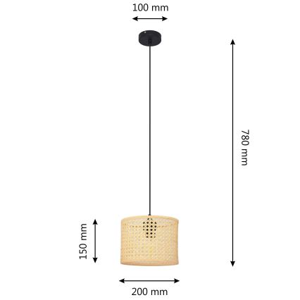 Lámpara colgante ALBA 1xE27/15W/230V diá. 20 cm ratán/negro