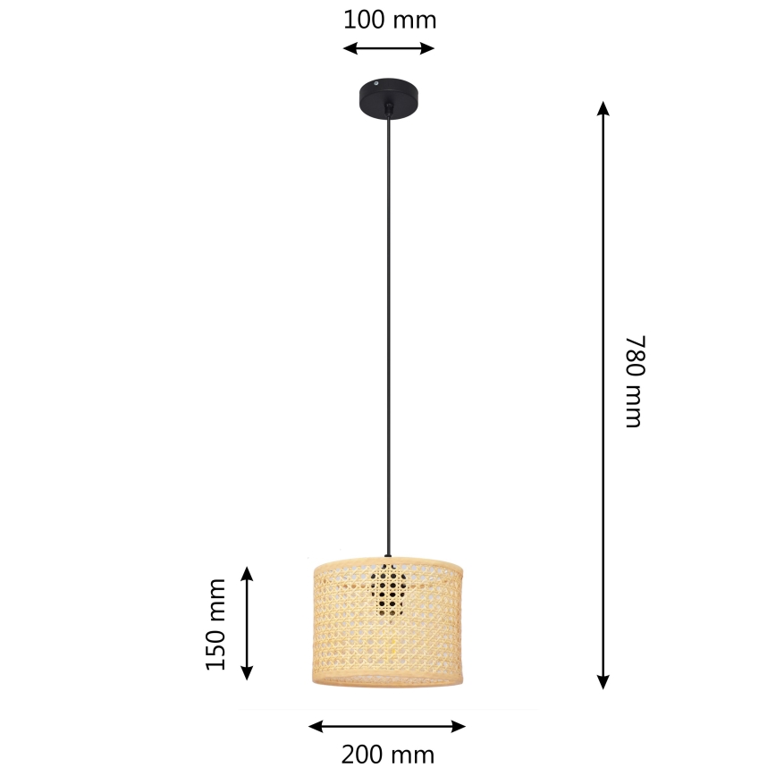 Lámpara colgante ALBA 1xE27/15W/230V diá. 20 cm ratán/negro