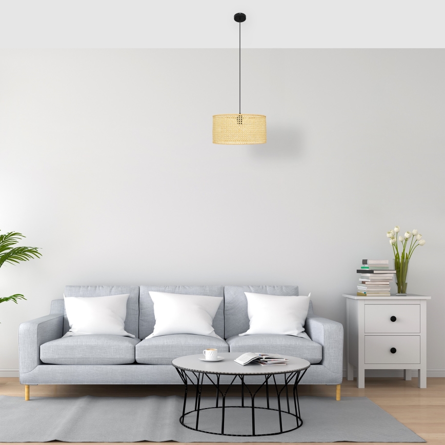 Lámpara colgante ALBA 1xE27/15W/230V diá. 40 cm ratán/negro