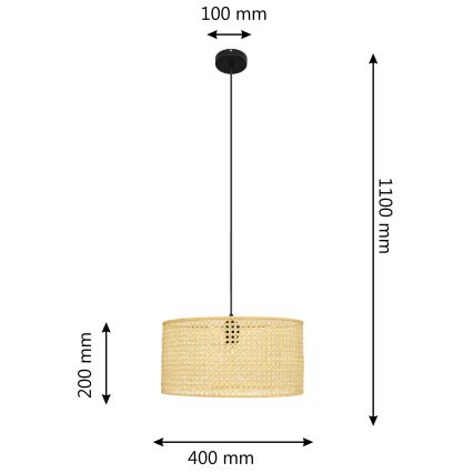 Lámpara colgante ALBA 1xE27/15W/230V diá. 40 cm ratán/negro