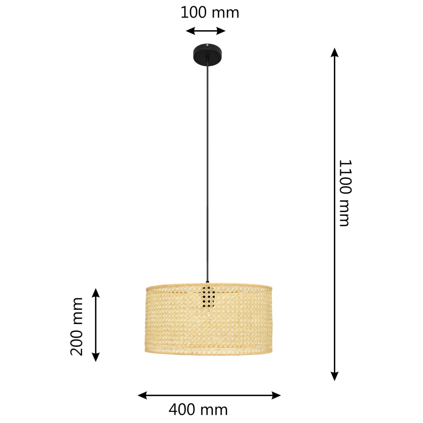 Lámpara colgante ALBA 1xE27/15W/230V diá. 40 cm ratán/negro