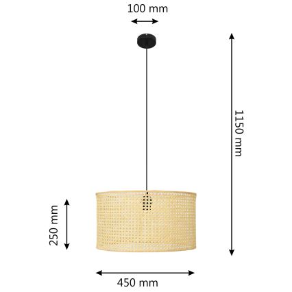 Lámpara colgante ALBA 1xE27/15W/230V diá. 45 cm ratán/negro