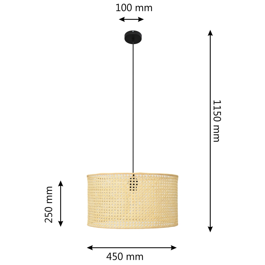 Lámpara colgante ALBA 1xE27/15W/230V diá. 45 cm ratán/negro