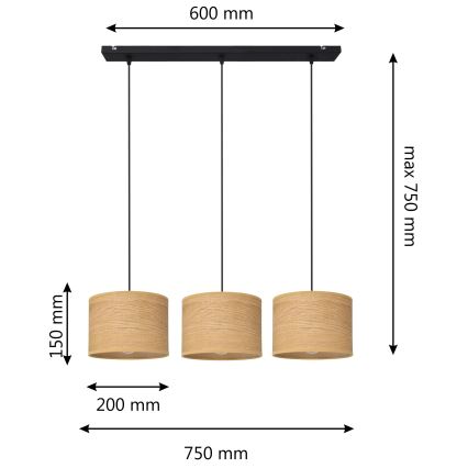 Lámpara colgante ALBA 3xE27/15W/230V marrón/negro