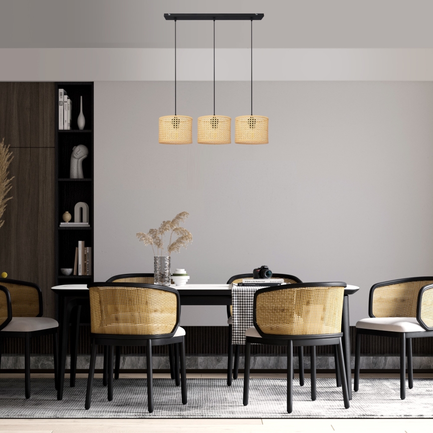 Lámpara colgante ALBA 3xE27/15W/230V ratán/negro