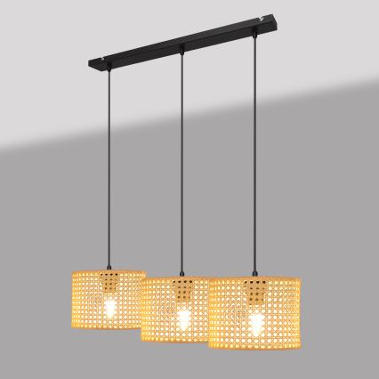 Lámpara colgante ALBA 3xE27/15W/230V ratán/negro