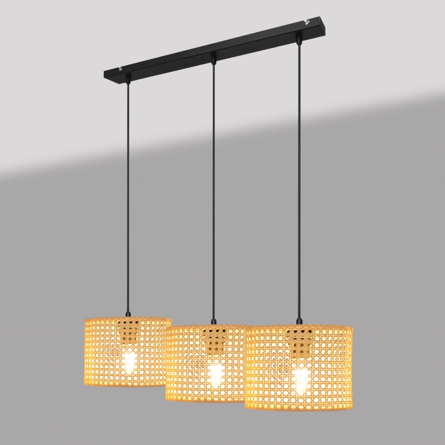 Lámpara colgante ALBA 3xE27/15W/230V ratán/negro