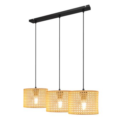 Lámpara colgante ALBA 3xE27/15W/230V ratán/negro