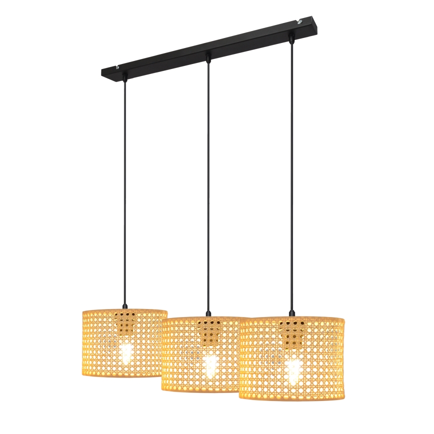 Lámpara colgante ALBA 3xE27/15W/230V ratán/negro