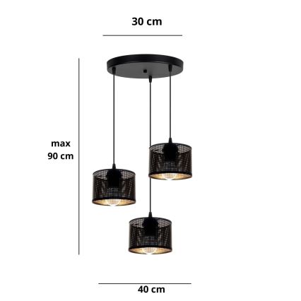 Lámpara colgante ALDO 3xE27/60W/230V diá. 40 cm negro