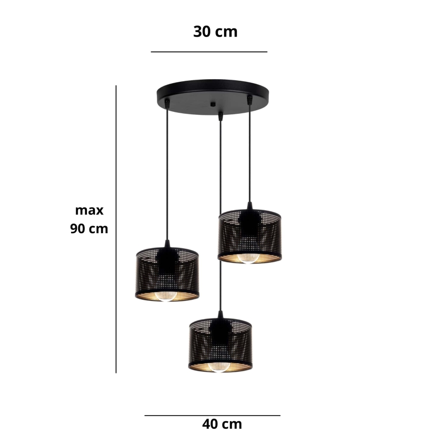 Lámpara colgante ALDO 3xE27/60W/230V diá. 40 cm negro