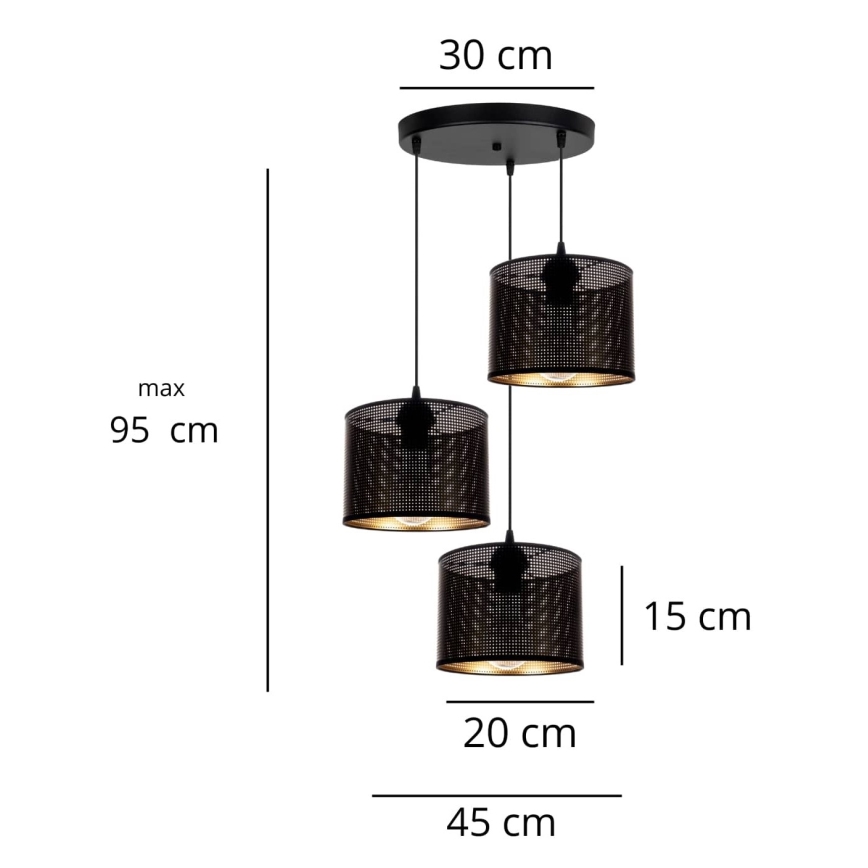 Lámpara colgante ALDO 3xE27/60W/230V diá. 45 cm negro