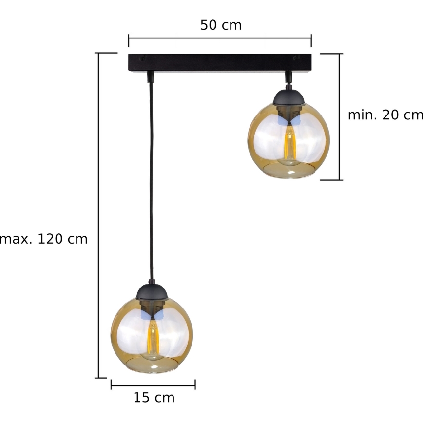 Lámpara colgante AMBRE BLACK 2xE27/60W/230V