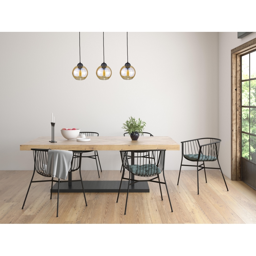 Lámpara colgante AMBRE BLACK 3xE27/60W/230V negro/marrón ahumado
