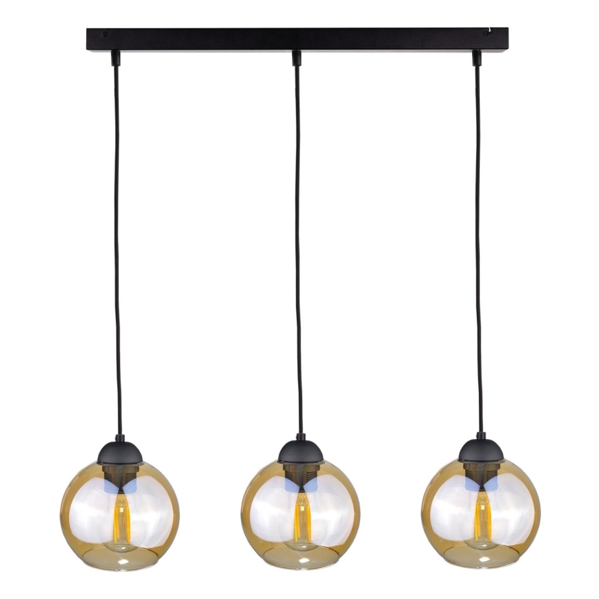 Lámpara colgante AMBRE BLACK 3xE27/60W/230V negro/marrón ahumado