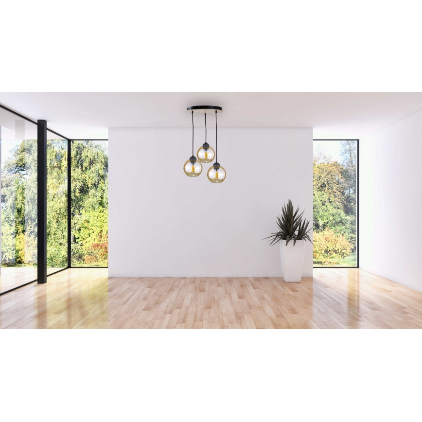 Lámpara colgante AMBRE WOOD 3xE27/60W/230V diá. 30 cm