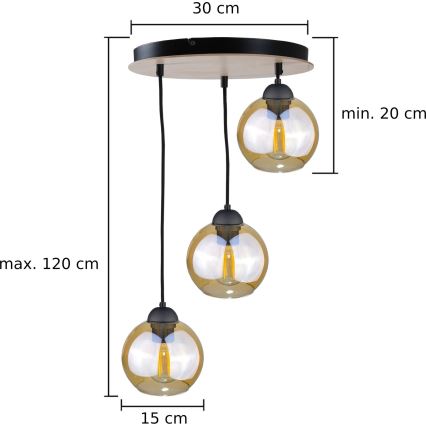 Lámpara colgante AMBRE WOOD 3xE27/60W/230V diá. 30 cm