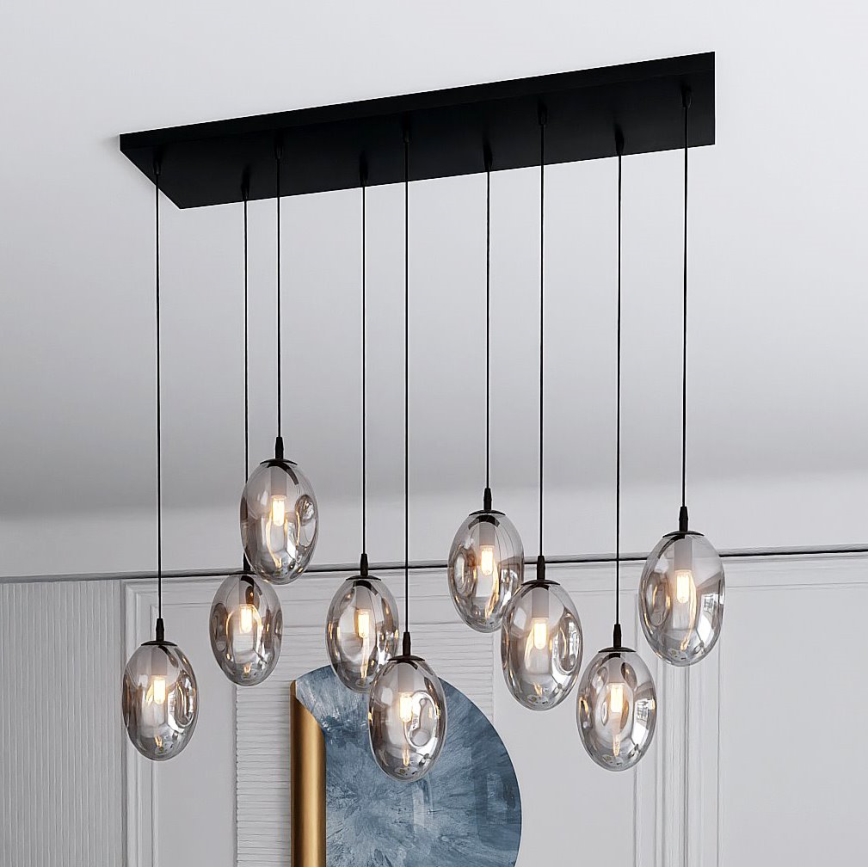 Lámpara colgante ASTRAL 9xE14/10W/230V negro/ahumado