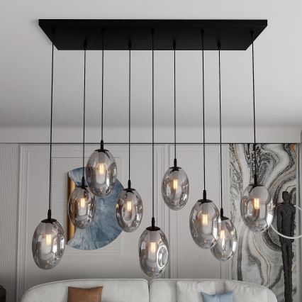 Lámpara colgante ASTRAL 9xE14/10W/230V negro/ahumado