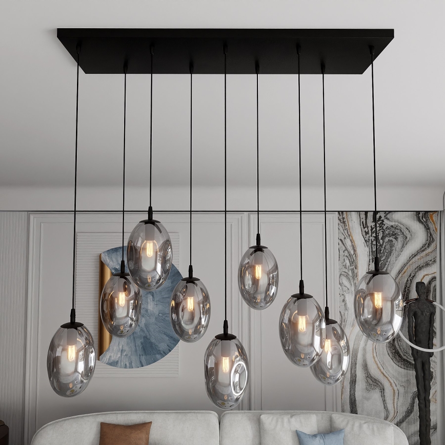 Lámpara colgante ASTRAL 9xE14/10W/230V negro/ahumado