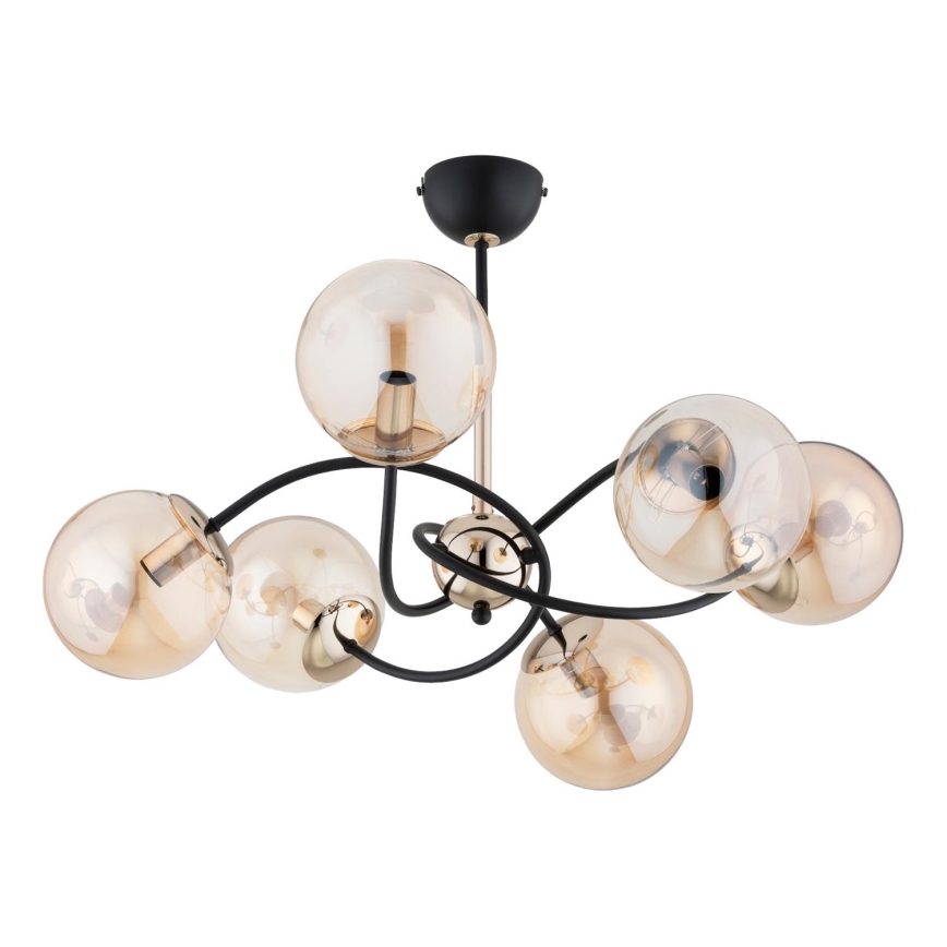 Lámpara colgante AURORA 6xE14/10W/230V negro/dorado