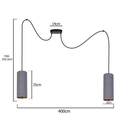 Lámpara colgante AVALO 2xE27/60W/230V araña gris